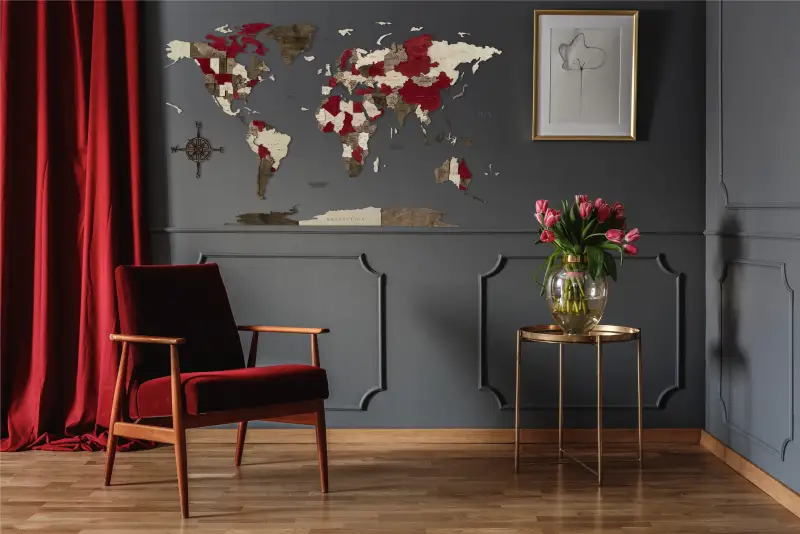 дървена карта на света бордо