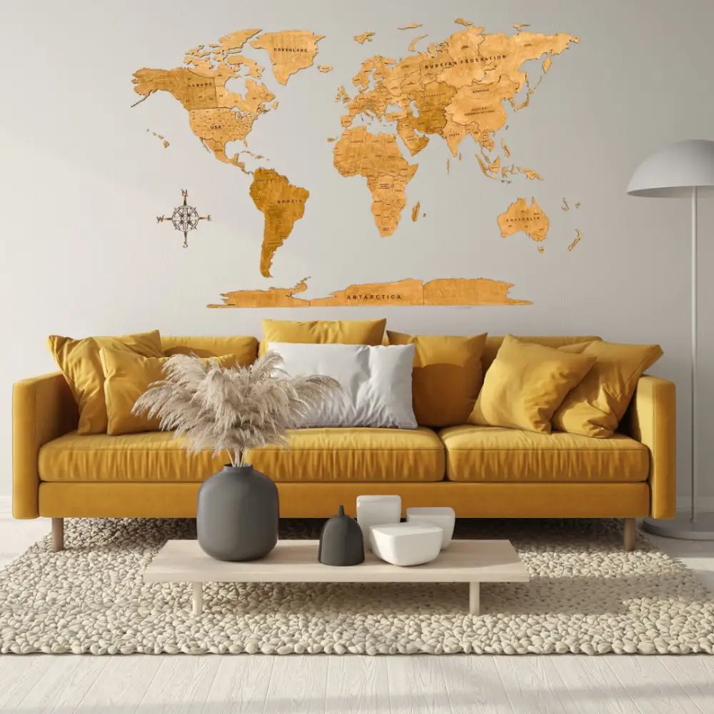 2D дървена карта на света Дъб