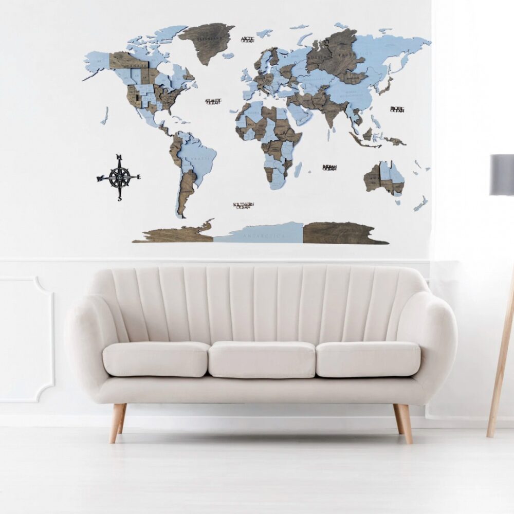 Τρισδιάστατος παγκόσμιος χάρτης Grayscale (ξύλο, επιλογή LED)