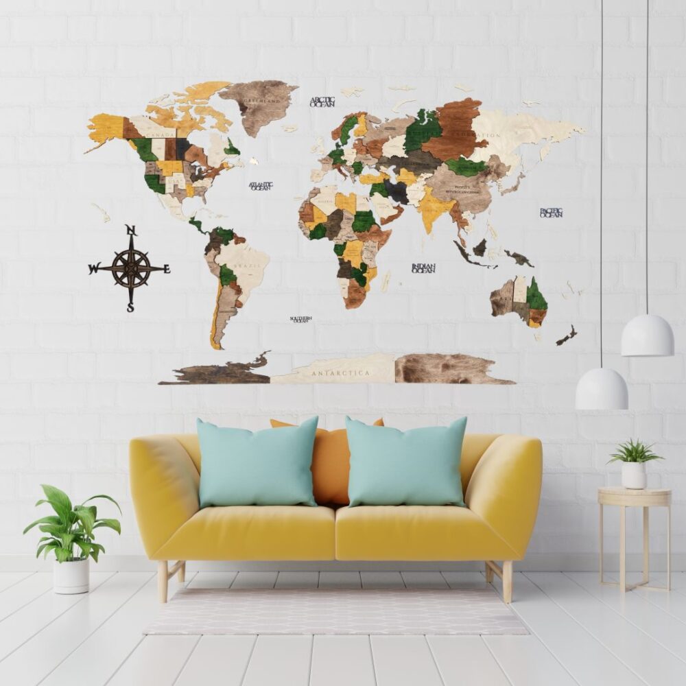 Τρισδιάστατος Παγκόσμιος Χάρτης Forest Ξύλο Επιλογή LED