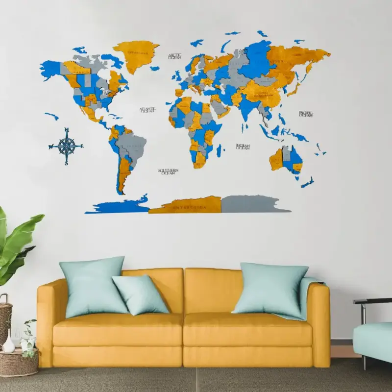 Дървена карта на света Sea Sun