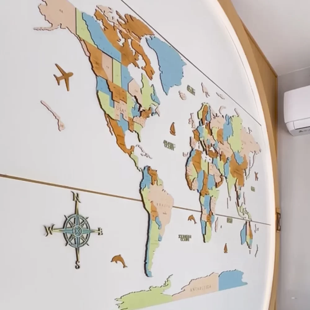 3D χάρτης του κόσμου Tropic (Ξύλο, επιλογή LED)