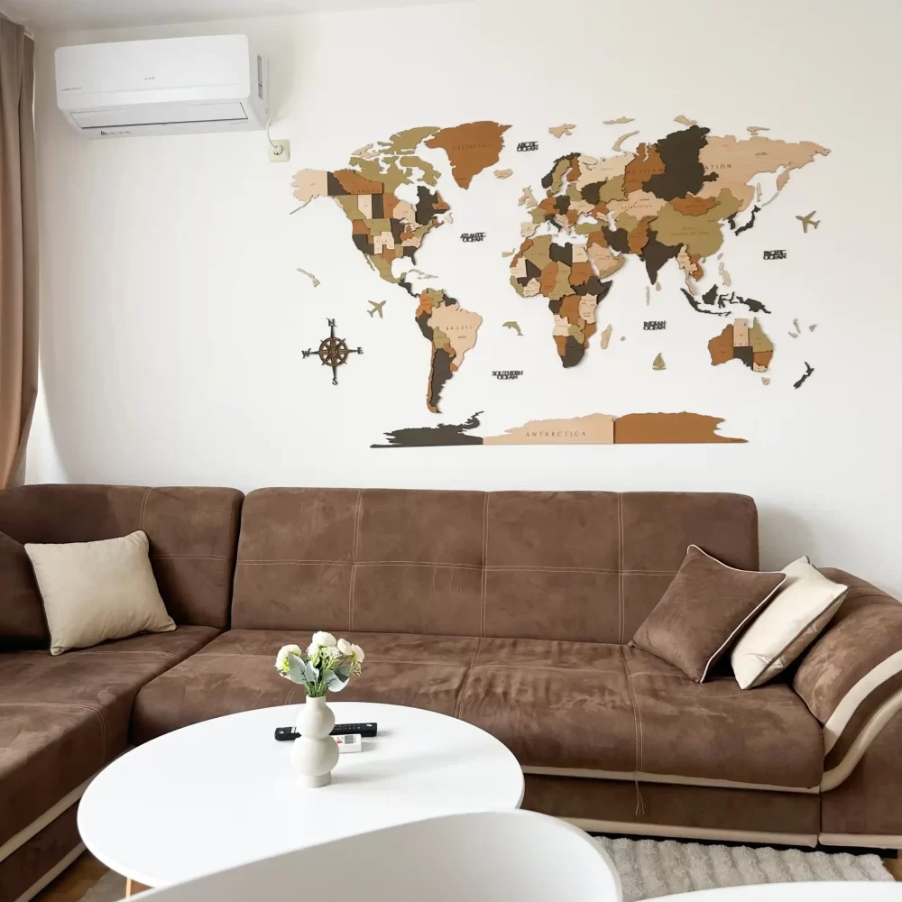 3D χάρτης του κόσμου Latte (Ξύλο, επιλογή LED)