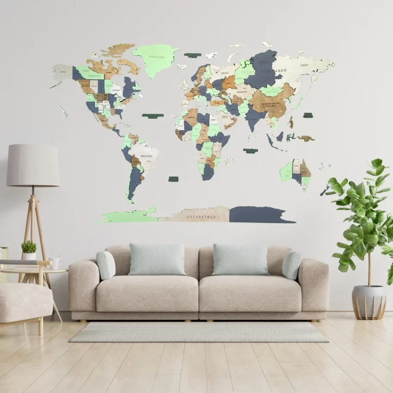 3D χάρτης του κόσμου Mint (Ξύλο, επιλογή LED)